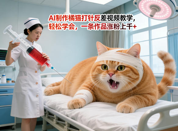 AI制作橘猫打针反差视频教学，轻松学会，一条作品涨粉上千+ - 渡客网创