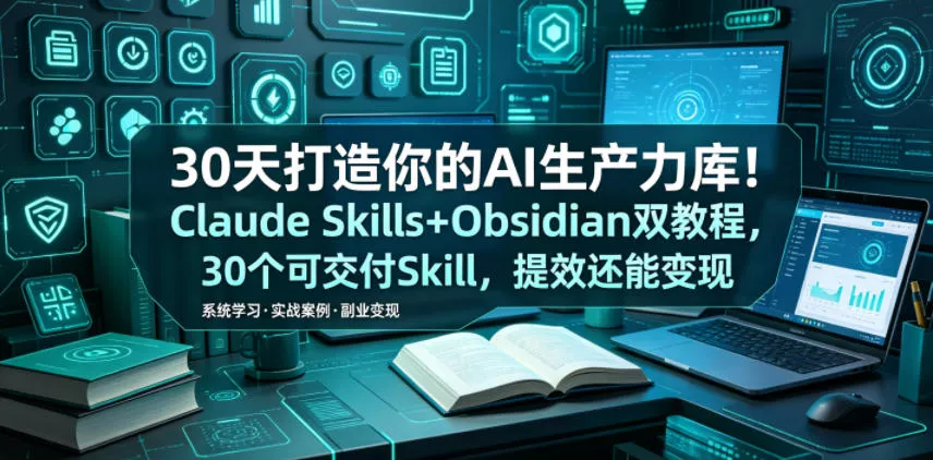 30天打造你的AI生产力库！Claude Skills+Obsidian 双教程，30 个可交付 Skill，提效还能变现 - 渡客网创