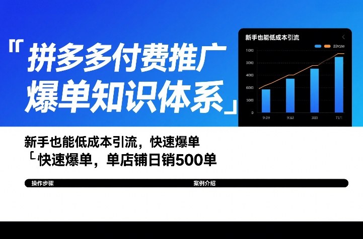 拼多多付费推广爆单知识体系，新手也能低成本引流，快速爆单，单店铺日销500单 - 渡客网创