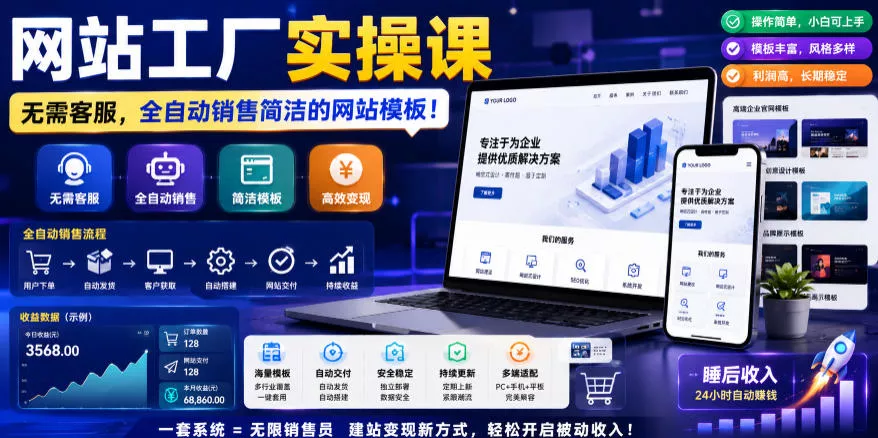 网站工厂实操课，无需客服，网站模板自动赚钱！【原创双语字幕】 - 渡客网创