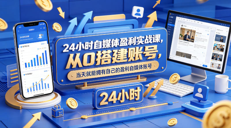 24小时自媒体盈利实战课，从0搭建账号，当天就能拥有自己的盈利自媒体账号 - 渡客网创