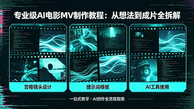 专业级AI电影MV制作教程，从想法到成片全拆解，宫格镜头+提示词模板+AI工具一站式教学 - 渡客网创