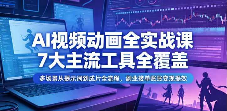 AI视频动画全实战课，7大主流工具全覆盖，多场景从提示词到成片全流程，副业接单账号变现提效 - 渡客网创