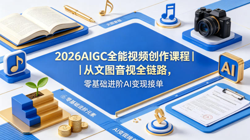 2026AIGC全能视频创作课程｜从文图音视全链路，零基础进阶AI变现接单 - 渡客网创