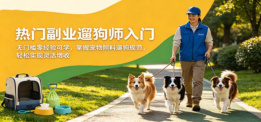 热门副业遛狗师入门，无门槛零经验可学，掌握宠物照料遛狗规范，轻松实现灵活增收 - 渡客网创