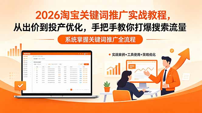 2026淘宝关键词推广实战教程，，从出价到投产优化，手把手教你打爆搜索流量 - 渡客网创