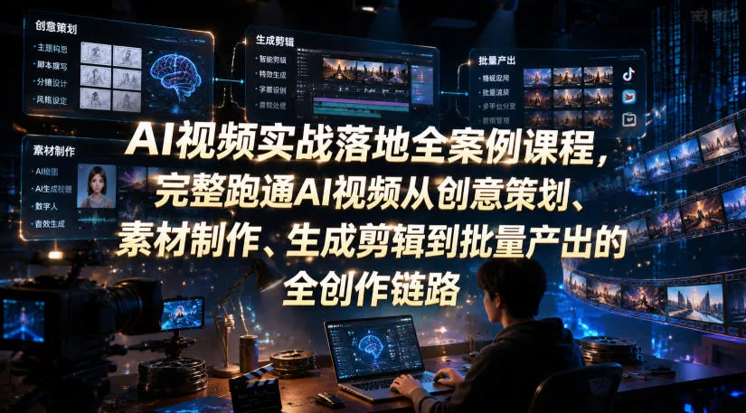AI视频实战落地全案例课程，完整跑通AI视频从创意策划、素材制作、生成剪辑到批量产出的全创作链路 - 渡客网创