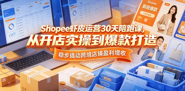 Shopee虾皮运营30天陪跑课，从开店实操到爆款打造，稳步撬动跨境店铺盈利增收 - 渡客网创