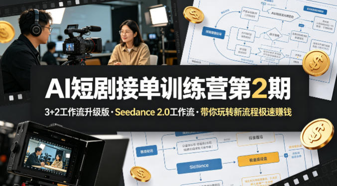 AI短剧接单训练营第2期，3+2工作流升级版，Seedance 2.0工作流，带你玩转新流程极速賺钱 - 渡客网创
