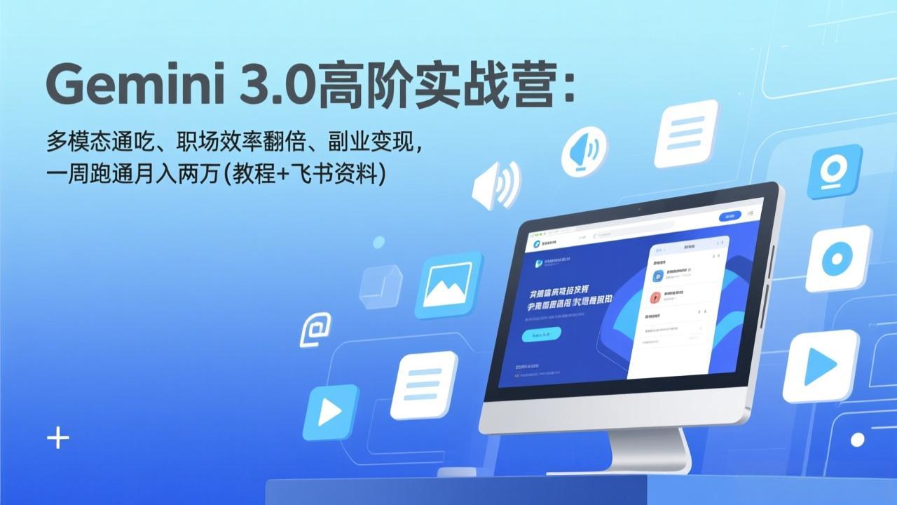 Gemini 3.0高阶实战营：多模态通吃、职场效率翻倍、副业变现，一周跑通月入两万(教程+飞书资料 - 渡客网创