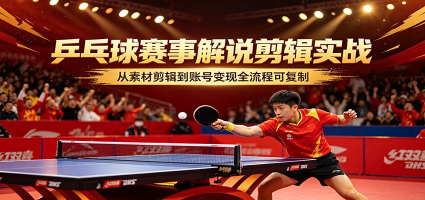 乒乓球赛事解说剪辑实战，从素材剪辑到账号变现全流程可复制 - 渡客网创
