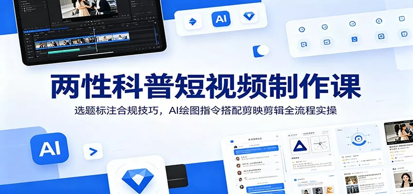 两性科普短视频制作课：选题标注合规技巧，AI绘图指令搭配剪映剪辑全流程实操 - 渡客网创
