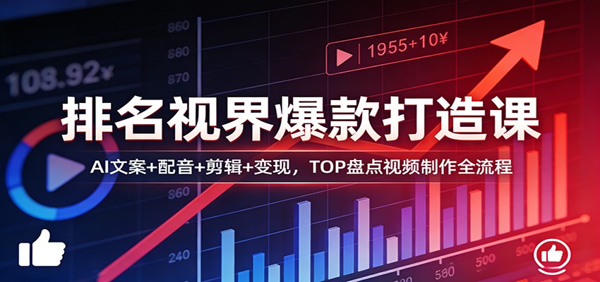 排名视界爆款打造课：AI文案+配音+剪辑+变现，TOP盘点视频制作全流程 - 渡客网创