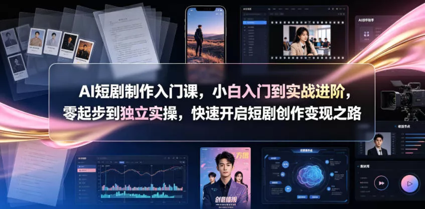 AI短剧制作入门课，小白入门到实战进阶，零起步到独立实操，快速开启短剧创作变现之路 - 渡客网创