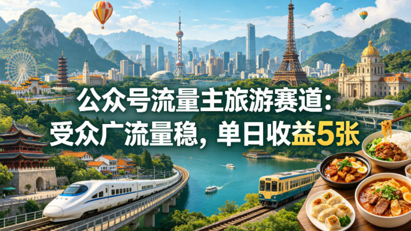 公众号流量主之旅游赛道，受众广+流量稳，平均单日收益5张+ - 渡客网创