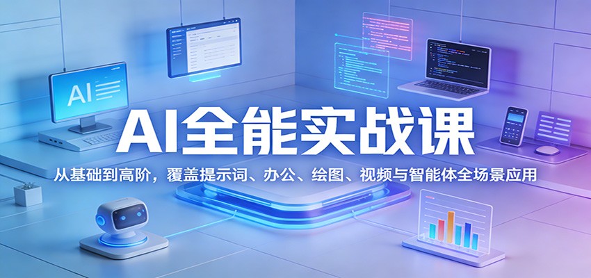 AI全能实战课：从基础到高阶，覆盖提示词、办公、绘图、视频与智能体全场景应用 - 渡客网创