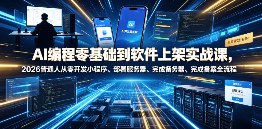 AI编程零基础到软件上架实战课，2026普通人从零开发小程序、部署服务器、完成备案全流程项目落地教程 - 渡客网创