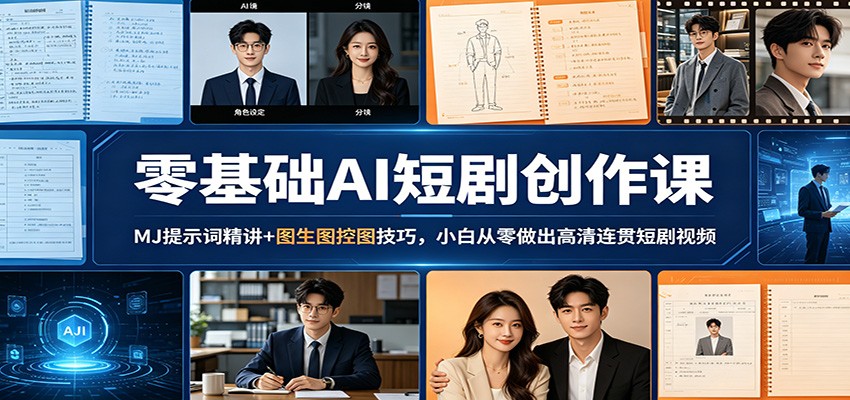 零基础AI短剧创作课：MJ提示词精讲+图生图控图技巧，小白从零做出高清连贯短剧视频 - 渡客网创