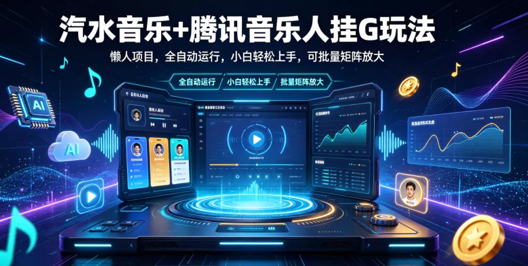 汽水音乐+腾讯音乐人挂G玩法，懒人项目，全自动运行，小白轻松上手，可批量矩阵放大【揭秘】 - 渡客网创