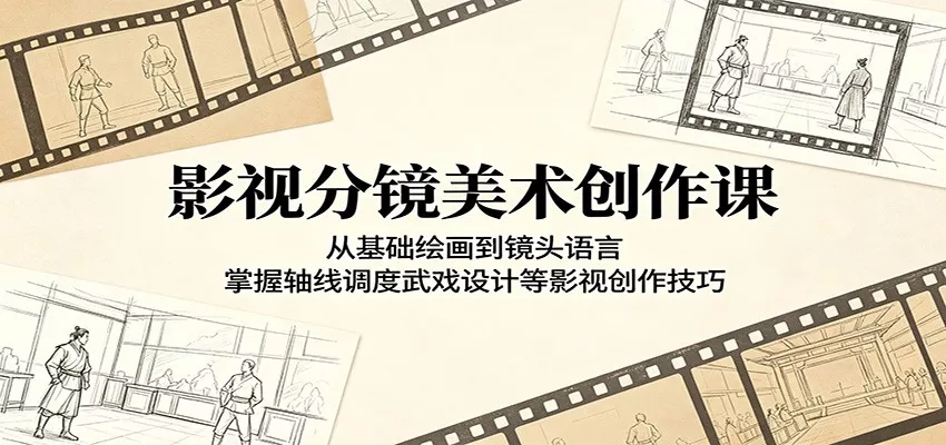 影视分镜美术创作课：从基础绘画到镜头语言，掌握轴线调度武戏设计等影视创作技巧 - 渡客网创