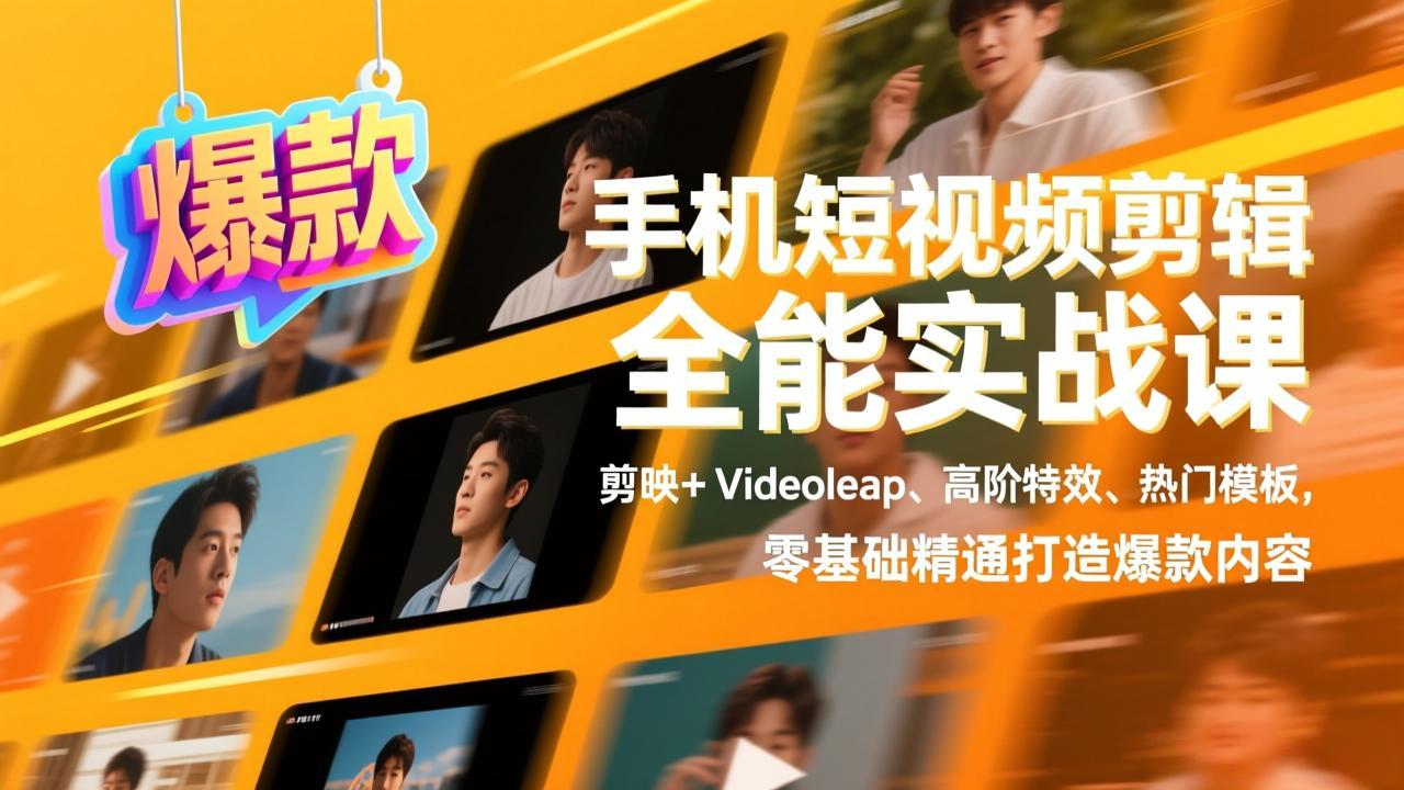 手机短视频剪辑全能实战课，剪映+Videoleap、高阶特效、热门模板，零基础精通打造爆款内容 - 渡客网创