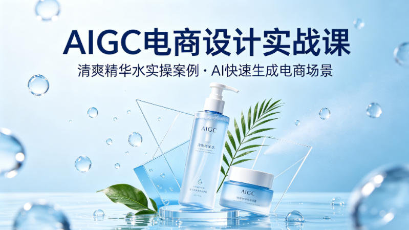 AIGC电商设计实战课，以清爽精华水为实操案例，教你用AI快速生成电商场景 - 渡客网创