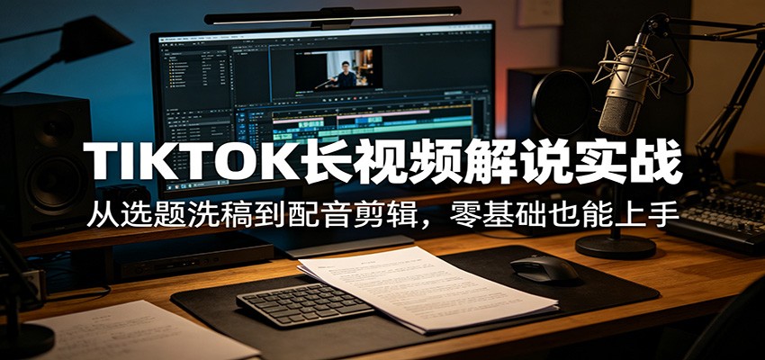 TIKTOK长视频解说实战：从选题洗稿到配音剪辑，零基础也能上手 - 渡客网创