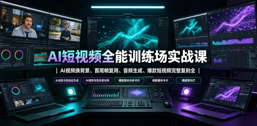 AI短视频全能训练场实战课｜AI视频换背景、首尾帧复用、音频生成、爆款短视频完整复刻全套实操教学 - 渡客网创