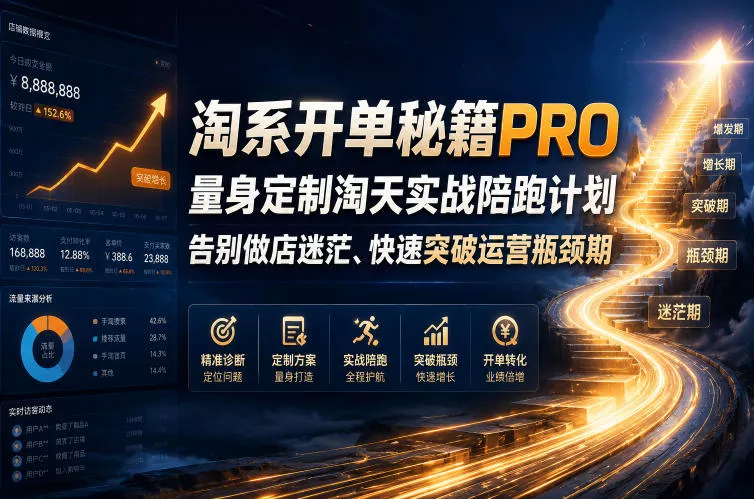 淘系开单秘籍PRO，量身定制淘天实战陪跑计划，告别做店迷茫、快速突破运营瓶颈期(2026年6月22日) - 渡客网创
