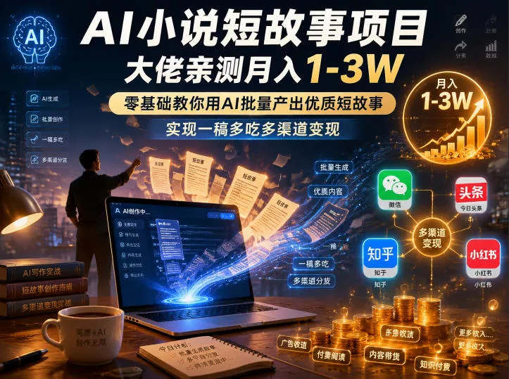 AI小说短故事项目，大佬亲测月入1-3W，零基础教你用AI批量产出优质短故事，实现一稿多吃多渠道变现(更新0624) - 渡客网创