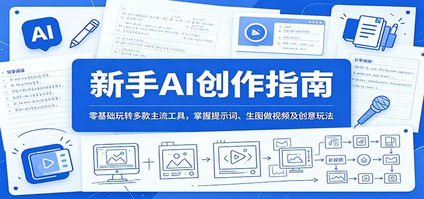 新手AI创作指南：零基础玩转多款主流工具，掌握提示词、生图做视频及创意玩法 - 渡客网创