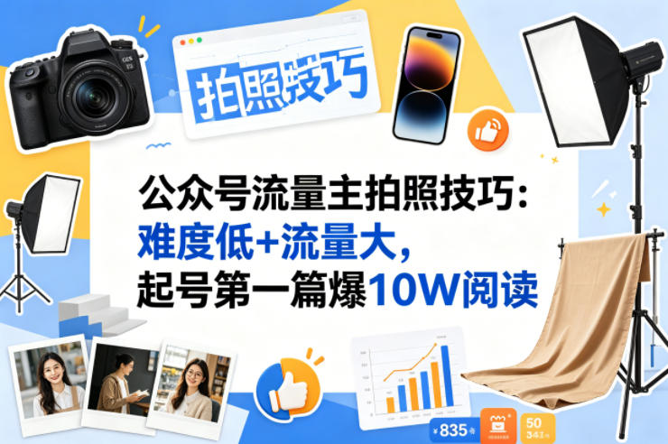 公众号流量主之拍照技巧赛道，难度低+流量大，起号第一篇就爆了10w阅读 - 渡客网创