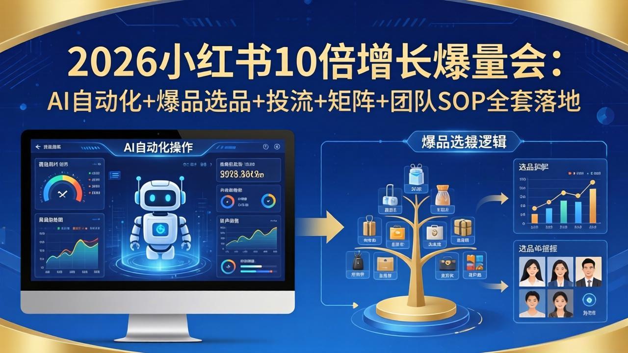 2026小红书10倍增长爆量会：AI自动化+爆品选品+投流+矩阵+团队SOP全套落地 - 渡客网创