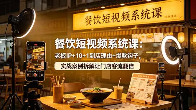 餐饮短视频系统课：老板IP+10+1到店理由+爆款钩子，实战案例拆解让门店客流翻倍 - 渡客网创