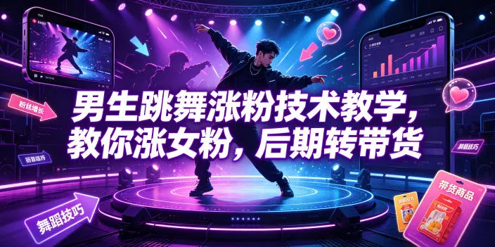 男生跳舞涨粉技术教学，教你涨女粉，后期转带货 - 渡客网创