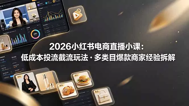 2026小红书电商直播小课，低成本投流截流玩法，多类目爆款商家经验完整拆解教学 - 渡客网创