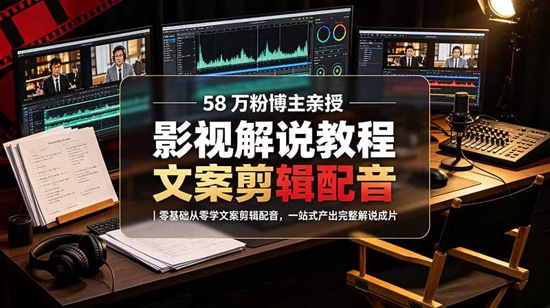 58 万粉博主荧幕春秋亲授影视解说教程｜零基础从零学文案剪辑配音，一站式产出完整解说成片 - 渡客网创