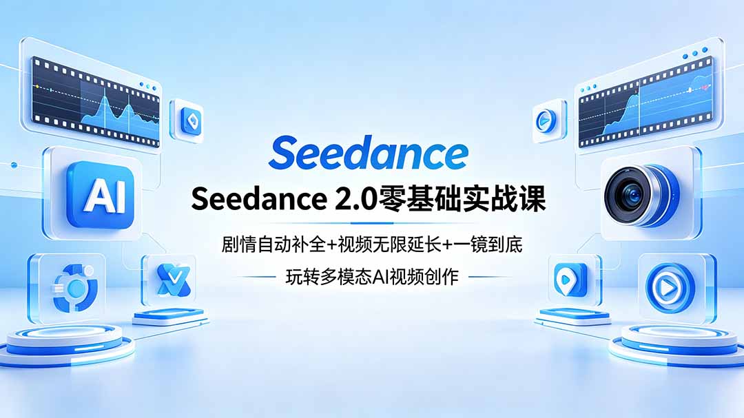 Seedance 2.0零基础实战课：剧情自动补全+视频无限延长+一镜到底：玩转多模态AI视频创作 - 渡客网创