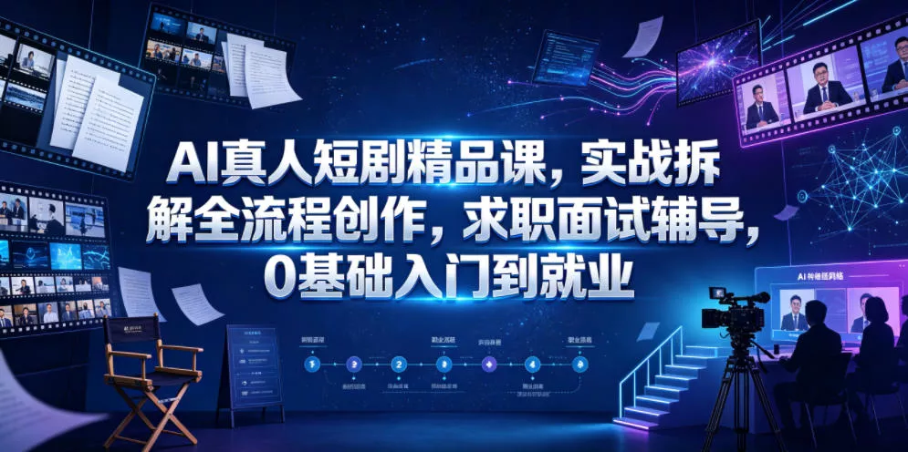 AI真人短剧精品课，实战拆解全流程创作，求职面试辅导，0基础入门到就业 - 渡客网创