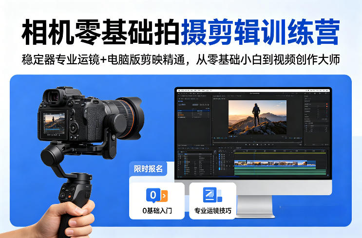 相机零基础拍摄剪辑训练营：稳定器专业运镜+电脑版剪映精通，从零基础小白到视频创作大师 - 渡客网创