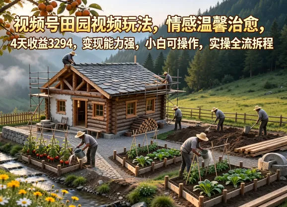 视频号田园视频玩法，情感温馨治愈，4天收益3294，变现能力强，小白可操作，实操全流程拆解 - 渡客网创