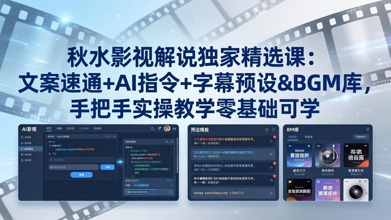 秋水影视解说独家精选课：文案速通+AI指令+字幕预设+BGM库，手把手实操教学零基础可学 - 渡客网创