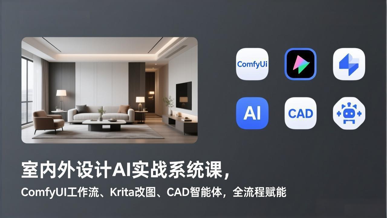 室内外设计AI实战系统课，ComfyUI工作流、Krita改图、CAD智能体，全流程赋能 - 渡客网创