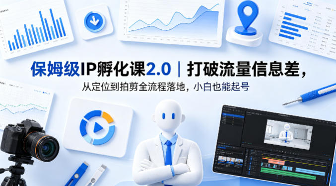 保姆级IP孵化课2.0｜打破流量信息差，从定位到拍剪全流程落地，小白也能起号 - 渡客网创