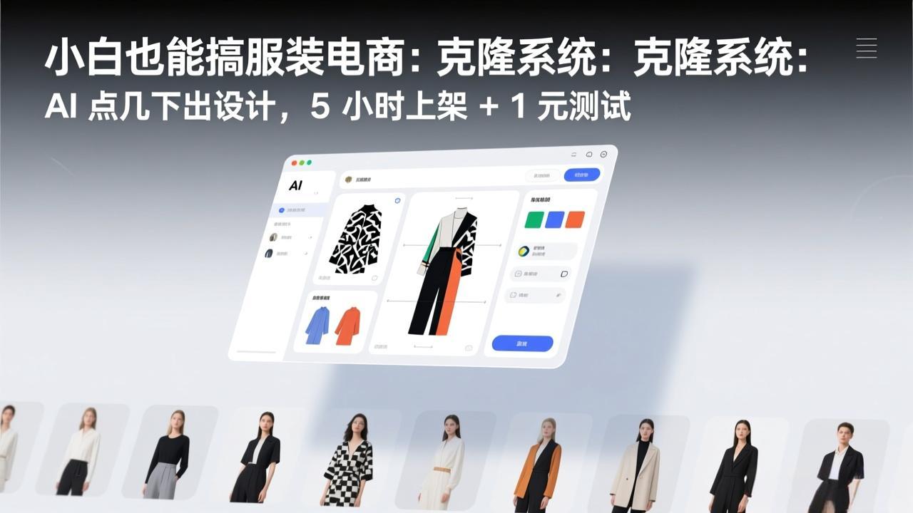 小白也能搞服装电商：克隆系统：AI 点几下出设计，5 小时上架 + 1 元测试 - 渡客网创