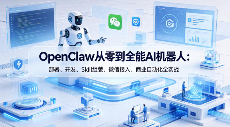 OpenClaw从零到全能AI机器人：部署、开发、Skill组装、微信接入、商业自动化全实战 - 渡客网创