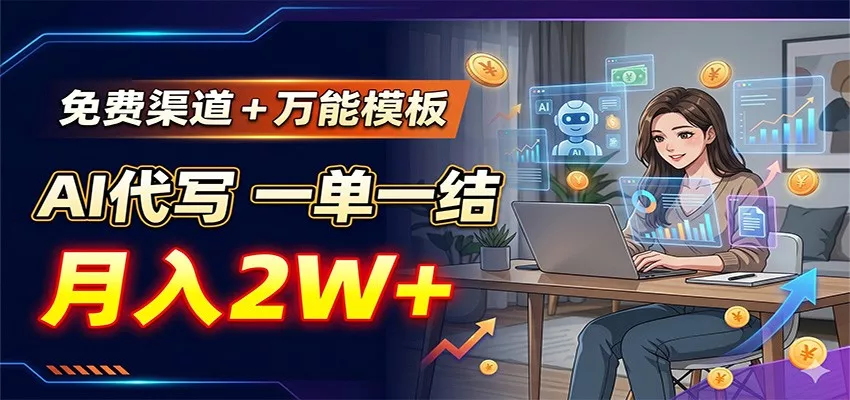 免费渠道+万能模板，AI代写一单一结，月入2W+ - 渡客网创