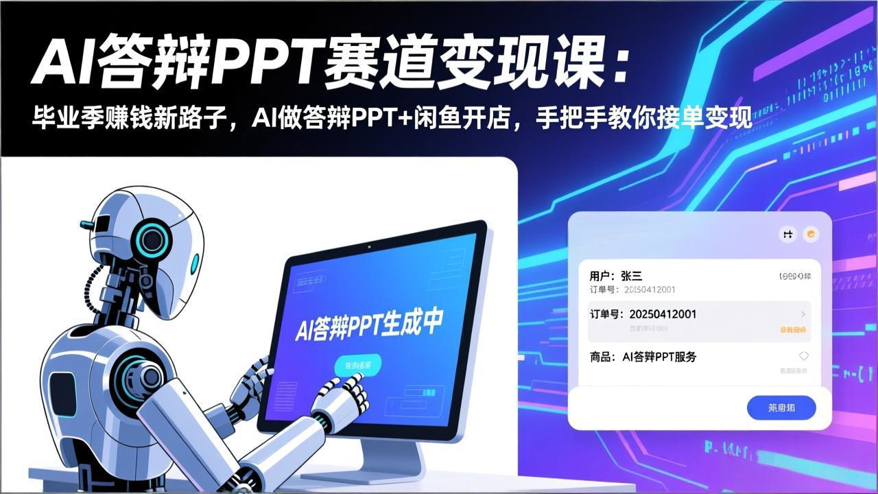 AI答辩PPT赛道变现课：毕业季赚钱新路子，AI做答辩PPT+闲鱼开店，手把手教你接单变现 - 渡客网创