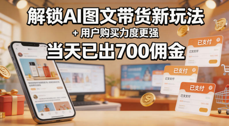 解锁ai图文带货新玩法+用户购买力度更强，当天已出700佣金，详细拆解 - 渡客网创