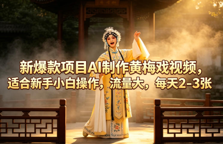 新爆款项目AI制作黄梅戏视频，适合新手小白操作，流量大，每天2-3张 - 渡客网创